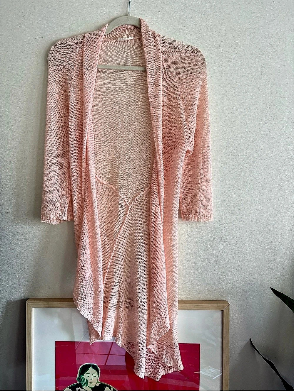 Eileen Fisher Linen Knit Cardigan in Pink fits like S/M